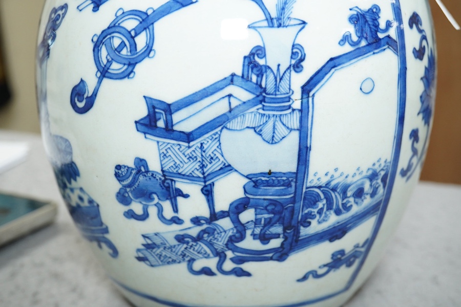 A good Chinese blue and white ‘Hundred Antiques’ ovoid jar, Kangxi period (1662-1722)